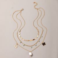 Creative Retro Simple Alloy Cactus Flower Pearl Multilayer Necklace main image 5