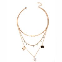 Creative Retro Simple Alloy Cactus Flower Pearl Multilayer Necklace main image 6