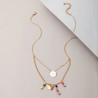 Beliebte Mode Bunte Reis Perlen Blume Schmetterling Mehrschichtige Halskette main image 3