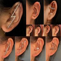 Embedded Diamond Simple Piercing Ear Needles Lightning Leaf Diagonal Stud Earrings main image 3