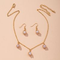 Korean Pearl Simple Fashion Alloy Necklace Earrings Two-piece Set main image 2
