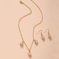 Korean Pearl Simple Fashion Alloy Necklace Earrings Two-piece Set main image 4