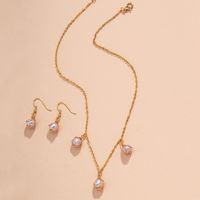Korean Pearl Simple Fashion Alloy Necklace Earrings Two-piece Set main image 5