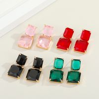 Korean Colorful Glass Square Crystal Earrings main image 2