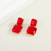 Korean Colorful Glass Square Crystal Earrings main image 3