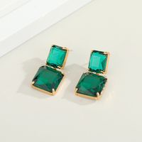Korean Colorful Glass Square Crystal Earrings main image 4