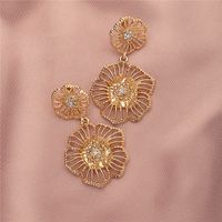 Light Luxury Simple Fashion Baroque Flower Diamond Korean Gold Earrings main image 5