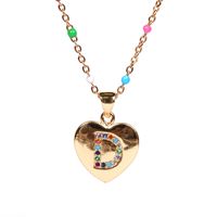 26 Letters Colorful Zircon Heart-shaped Pendant Necklace Wholesale sku image 4
