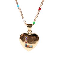 26 Letters Colorful Zircon Heart-shaped Pendant Necklace Wholesale sku image 12