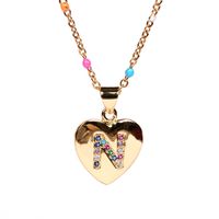 26 Letters Colorful Zircon Heart-shaped Pendant Necklace Wholesale sku image 14