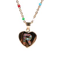 26 Letters Colorful Zircon Heart-shaped Pendant Necklace Wholesale sku image 18