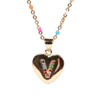 26 Letters Colorful Zircon Heart-shaped Pendant Necklace Wholesale sku image 22