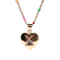 26 Letters Colorful Zircon Heart-shaped Pendant Necklace Wholesale sku image 24