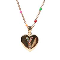 26 Letters Colorful Zircon Heart-shaped Pendant Necklace Wholesale sku image 25