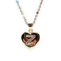 26 Letters Colorful Zircon Heart-shaped Pendant Necklace Wholesale sku image 26