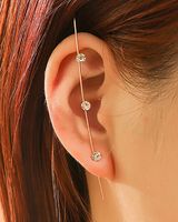 Embedded Diamond Simple Piercing Ear Needles Lightning Leaf Diagonal Stud Earrings sku image 8