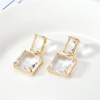 Korean Colorful Glass Square Crystal Earrings sku image 1