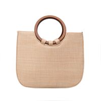 New Korean  Simple Straw  Wooden Handle Handbag main image 3