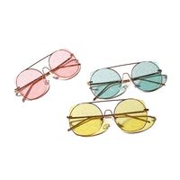 Round Retro Metal Colorful Ocean Lenses Anti-ultraviolet Sunglasses main image 1