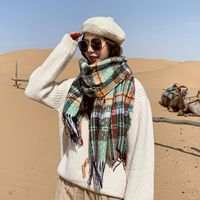 Colorful Small Square Bristle Autumn And Winter Long Polyester Warm Tassels Scarf main image 4
