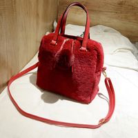 Large-capacity  New  Plush Portable Shell Bag Rabbit Fur Texture One-shoulder Messenger Bag sku image 1