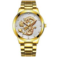 Reloj De Negocios Para Hombre Golden Dragon En Relieve Dorado sku image 7