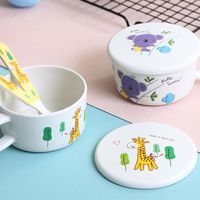 Cartoon Children's Food Supplement Bowl With Lid  Fork And Spoon 3-piece Set main image 4