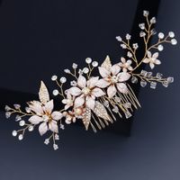 Korean Wedding  Bridal  Flower Pearl Insert  Handmade Crystal  Plate Hair Comb main image 2