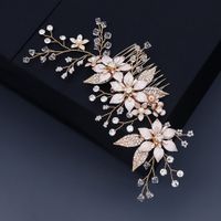 Korean Wedding  Bridal  Flower Pearl Insert  Handmade Crystal  Plate Hair Comb main image 3