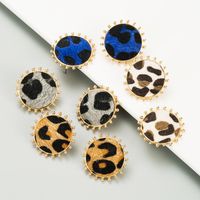Simple Round Alloy Leopard Print Flocking Earrings main image 2