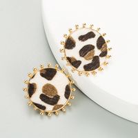 Simple Round Alloy Leopard Print Flocking Earrings sku image 1