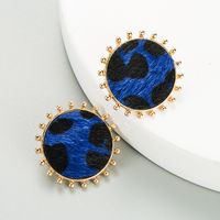 Simple Round Alloy Leopard Print Flocking Earrings sku image 2