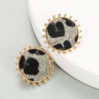 Simple Round Alloy Leopard Print Flocking Earrings sku image 3