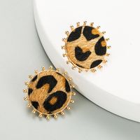 Simple Round Alloy Leopard Print Flocking Earrings sku image 4