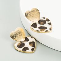 Hot Sale Leopard-print Alloy Heart-shaped Alloy Frosted Earrings sku image 1