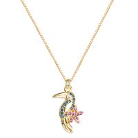 New Trendy Colorful Bird  Copper Inlaid Zircon Simple Necklace sku image 1