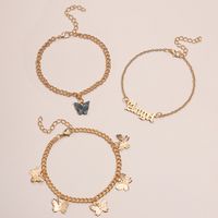 Simple Sweet Acrylic Butterfly Angel Angel Pendant Flower Butterfly Tassel Alloy Anklet 3-piece Set sku image 7