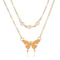 Neue Perle Doppelschicht Einfache Schmetterling Anhänger Lange Halskette main image 1