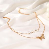 New Pearl Double-layer Simple Butterfly Pendant Long Necklace main image 4