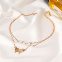 New Pearl Double-layer Simple Butterfly Pendant Long Necklace main image 5