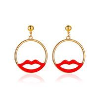 Exaggerated Hollow Red Lips Creative Simple Geometric Round Earrings main image 1