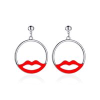 Exaggerated Hollow Red Lips Creative Simple Geometric Round Earrings main image 3