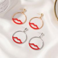 Exaggerated Hollow Red Lips Creative Simple Geometric Round Earrings main image 4