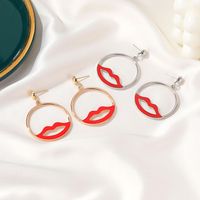 Exaggerated Hollow Red Lips Creative Simple Geometric Round Earrings main image 5