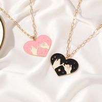 Pull Hook Sweet Heart Couple Black Pink Pendant Necklace Set main image 3
