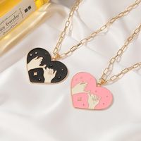 Pull Hook Sweet Heart Couple Black Pink Pendant Necklace Set main image 4
