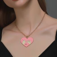 Pull Hook Sweet Heart Couple Black Pink Pendant Necklace Set main image 6