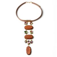 Handmade Jewelry Log Crystal Choker Wooden Velvet Necklace sku image 1