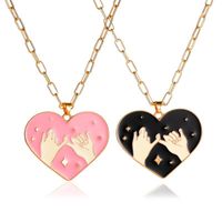 Pull Hook Sweet Heart Couple Black Pink Pendant Necklace Set sku image 1
