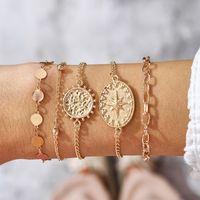 Juego De 5 Piezas De Pulsera De Cadena Gruesa Con Disco De Oro Creativo sku image 1